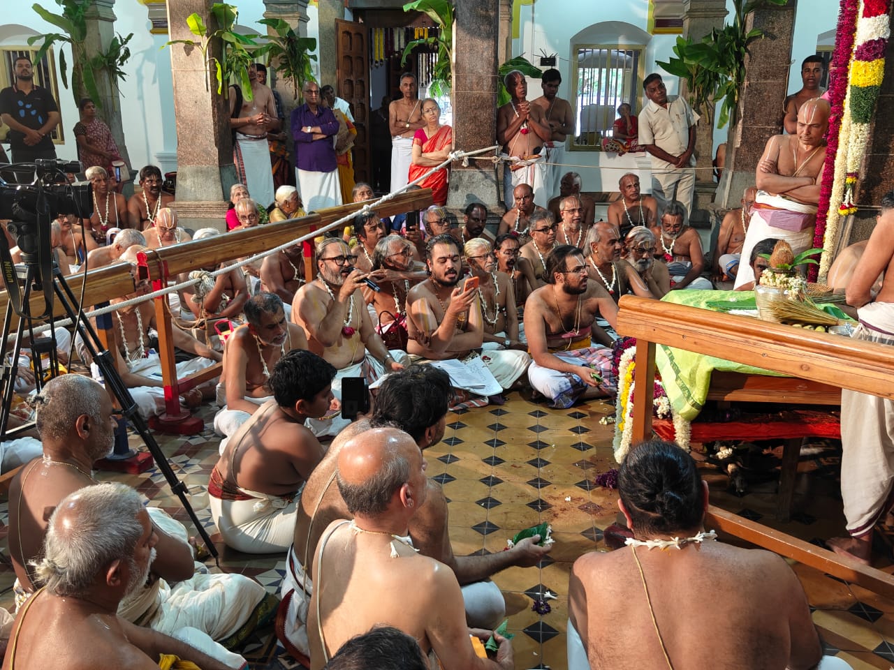 Devotees gathered at Sri Brahmatantra Swatantra Parakala Swami Mutt, Mysuru, on 3 August 2026